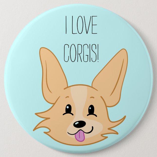 Badge Rond 15,2 Cm Bouton I Love Corgis (Devant)