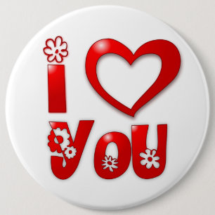 BADGE ROND 15,2 CM BOUTON "JE VOUS AIME" FLEURS SUPER