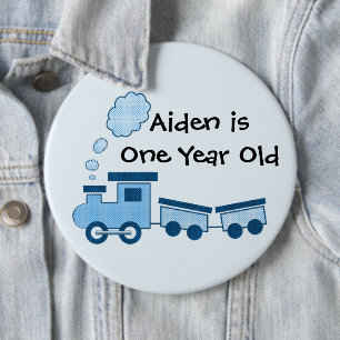 Badge Rond 15,2 Cm Bouton Joyeux Anniversaire Train Bleu Choo Choo