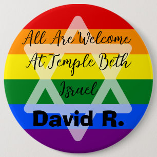 Badge Rond 15,2 Cm Bouton juif de soutien LGBT avec l'étoile de David