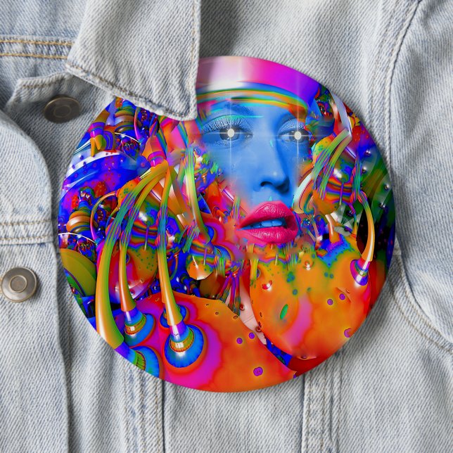 Badge Rond 15,2 Cm Bouton Machine biologique (En situation)