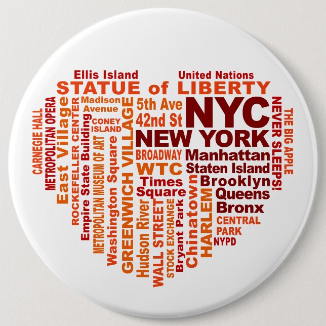 Badge Rond 15,2 Cm Bouton NYC - taille colossale (Devant)