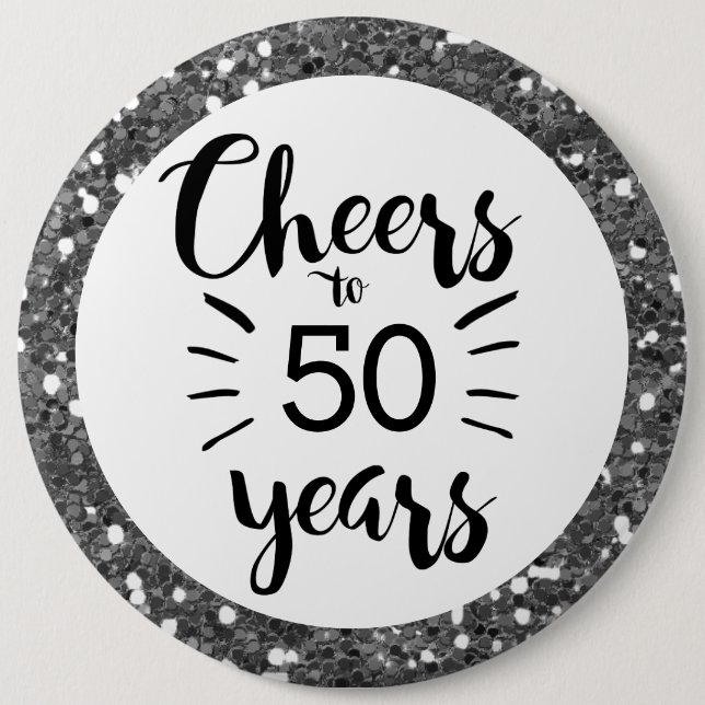 Badge Rond 15,2 Cm Bouton Parties scintillant argent à 50 ans (Devant)