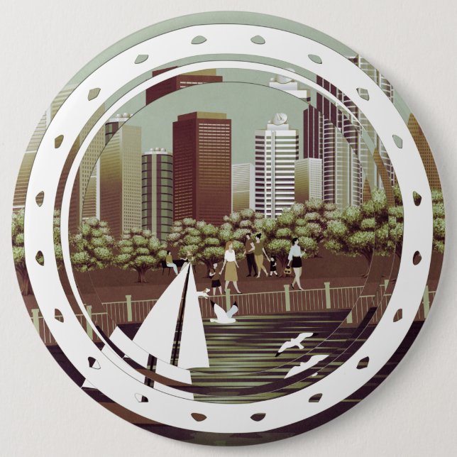 Badge Rond 15,2 Cm Bouton paysage urbain (Devant)