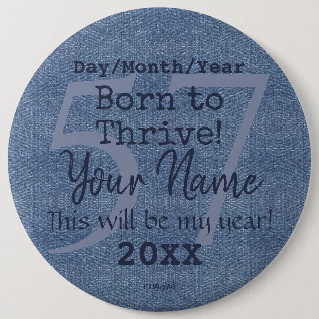 Badge Rond 15,2 Cm Bouton personnalisable Denim Look HAMbyWG (Devant)