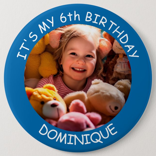 Badge Rond 15,2 Cm Bouton Personnalisable Photo, Nom Et Âge Anniversa (Devant)