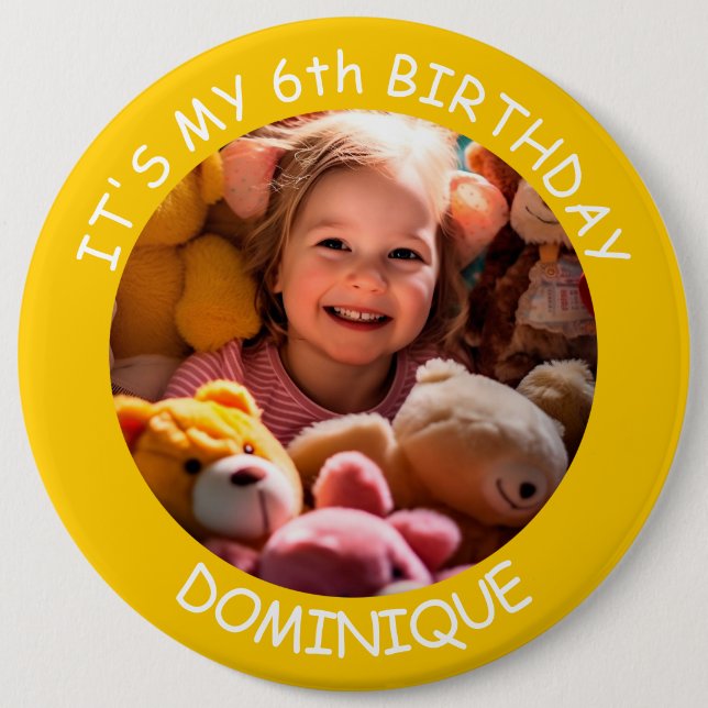Badge Rond 15,2 Cm Bouton Personnalisable Photo, Nom Et Âge Anniversa (Devant)