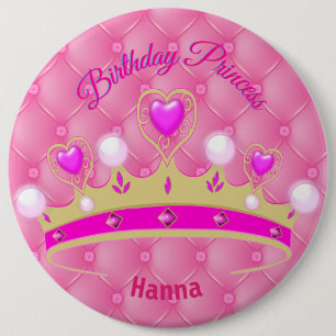 Badge Rond 15,2 Cm Bouton Princesse d'anniversaire personnalisé
