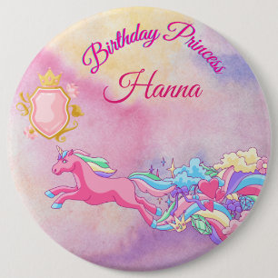 Badge Rond 15,2 Cm Bouton Princesse d'anniversaire personnalisé