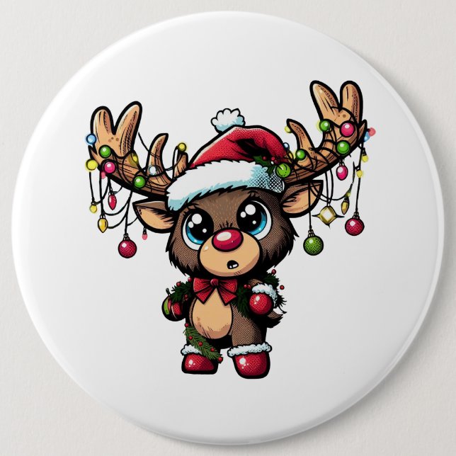 Badge Rond 15,2 Cm Bouton rennes de Noël (Devant)