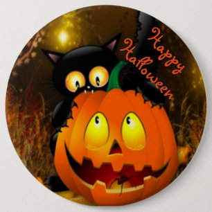 Badge Rond 15,2 Cm Bouton rond Halloween/Chat noir et Citrouille