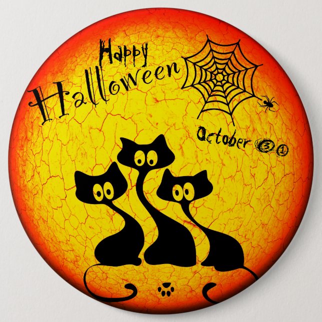 Badge Rond 15,2 Cm Bouton rond Halloween Chats Happween (Devant)