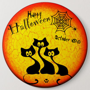 Badge Rond 15,2 Cm Bouton rond Halloween Chats Happween