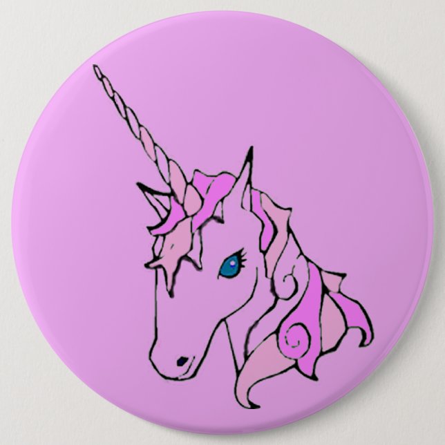 Badge Rond 15,2 Cm Bouton rose de tête de licorne (Devant)