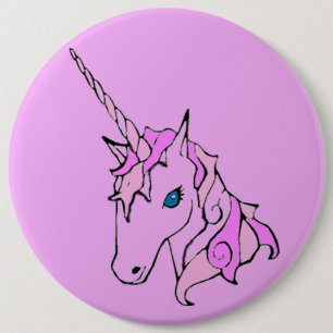 Badge Rond 15,2 Cm Bouton rose de tête de licorne