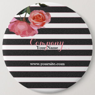Badge Rond 15,2 Cm Bouton rose Floral noir & blanc