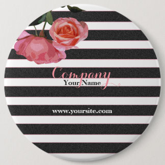 Badge Rond 15,2 Cm Bouton rose Floral noir & blanc