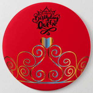 Badge Rond 15,2 Cm Bouton rouge Reine d'anniversaire