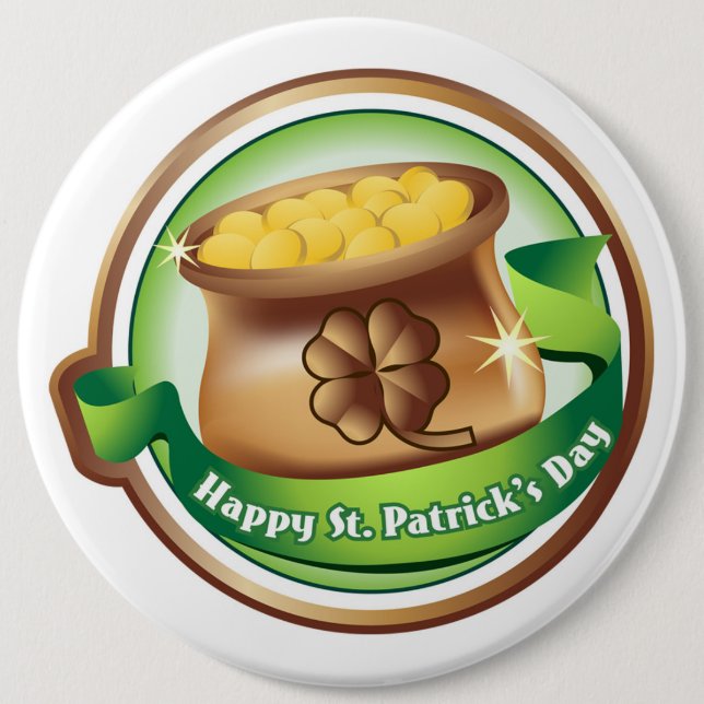Badge Rond 15,2 Cm Bouton Saint Patrick/Clovers (Devant)