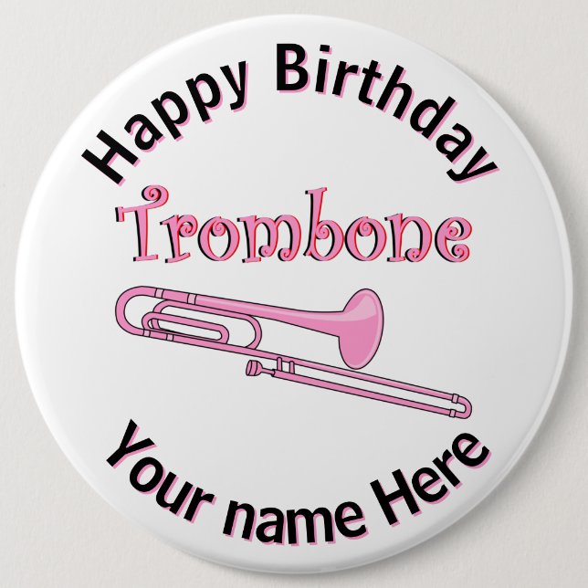 Badge Rond 15,2 Cm Bouton Trombone rose (Devant)