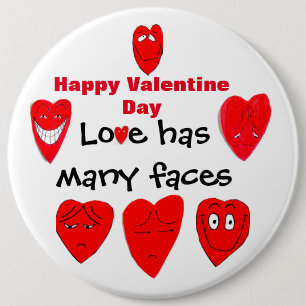 Badge Rond 15,2 Cm Bouton VALENTINE BEAUCOUP DE VISAGES D'AMOUR