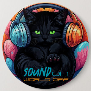 Badge Rond 15,2 Cm Bouton Vibe Kitty Graffiti - Noir