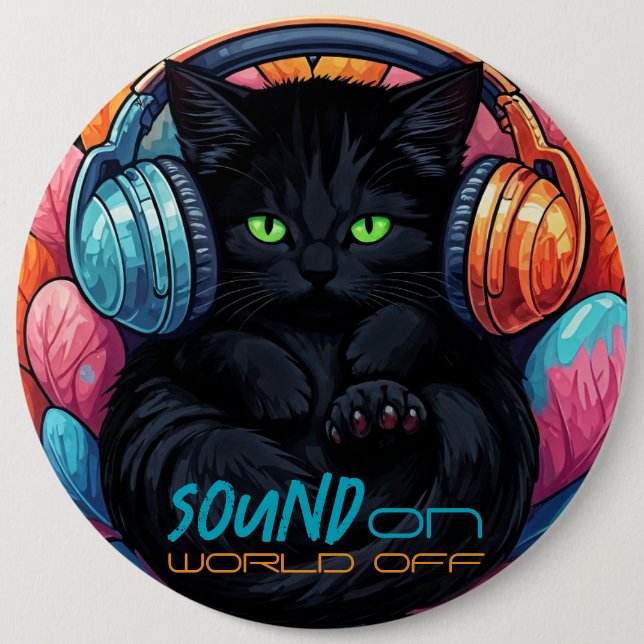 Badge Rond 15,2 Cm Bouton Vibe Kitty Graffiti - Noir (Devant)