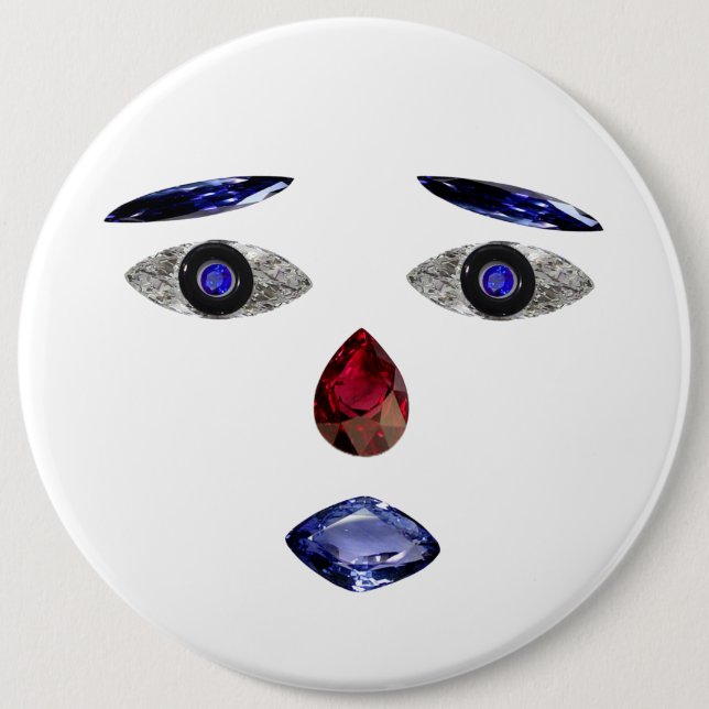 Badge Rond 15,2 Cm Bouton Visage fait avec Pierres (Devant)