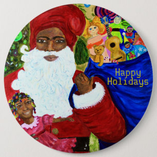 Badge Rond 15,2 Cm Boutons de Noël - Cadeaux du Père Noël noir - Port