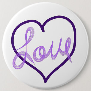 Badge Rond 15,2 Cm Boutons Pin Coeur d'Amour Violet