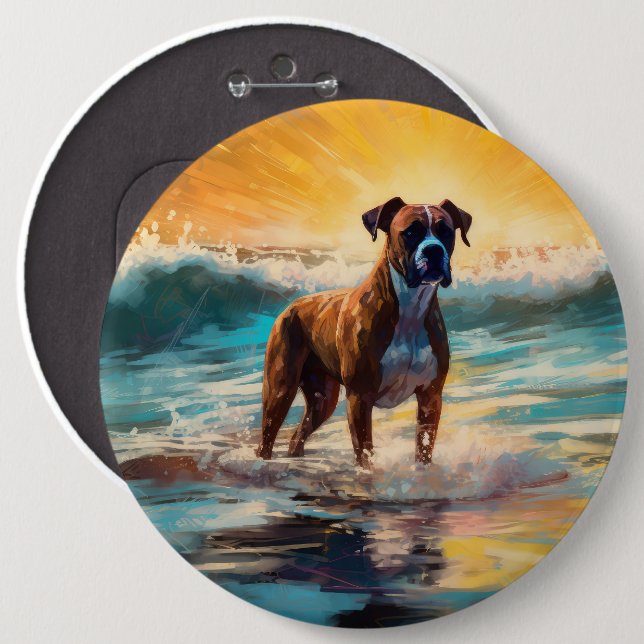 Badge Rond 15,2 Cm Boxer Beach Surfing Peinture (Devant & derrière)
