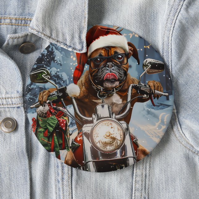 Badge Rond 15,2 Cm Boxer Chien équitation Moto Noël (En situation)