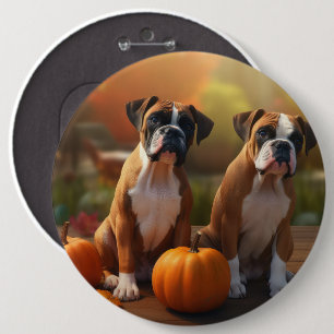 Badge Rond 15,2 Cm Boxer chiot Automne Délice Citrouille
