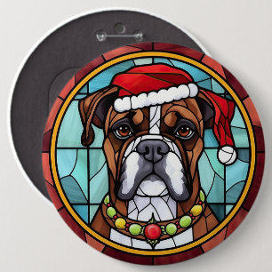 Badge Rond 15,2 Cm Boxer en verre tendu Noël