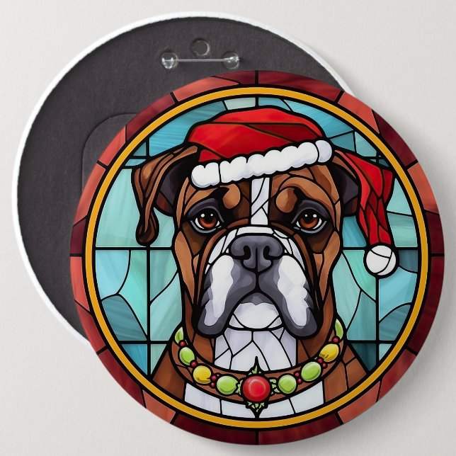 Badge Rond 15,2 Cm Boxer en verre tendu Noël (Devant & derrière)