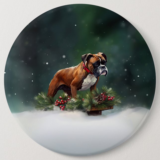Badge Rond 15,2 Cm Boxeur Noël neige hiver (Devant)