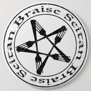 Badge Rond 15,2 Cm Braise Seitan Vegan Pentagram (version sombre)