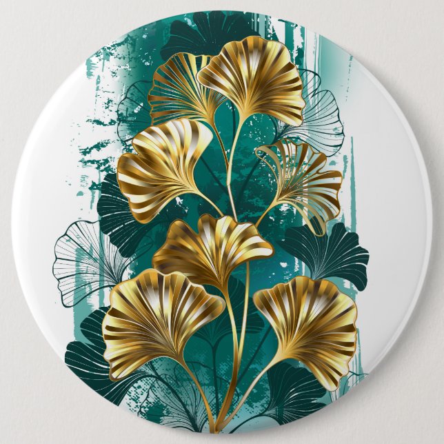 Badge Rond 15,2 Cm Branche avec Feuilles d'or Ginko Biloba (Devant)