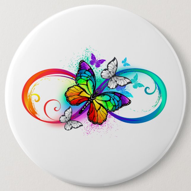 Badge Rond 15,2 Cm Bright infinity with rainbow butterfly (Devant)