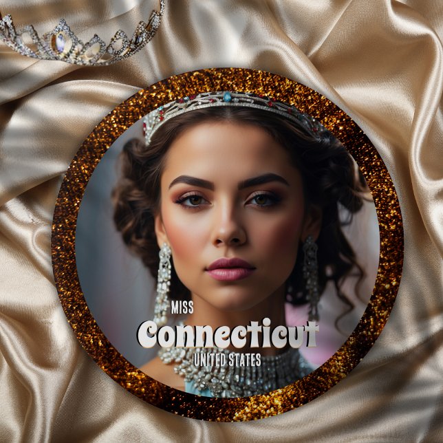 Badge Rond 15,2 Cm Bronze Glitz Pageant Bouton Pin Photo personnalisé (Secure your sash and show your support with this bronze glitz custom pageant button pin for pageants)