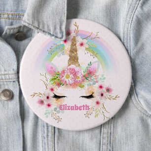 Badge Rond 15,2 Cm Budget Pretty Girly Pink Unicorn Floral Named Gift