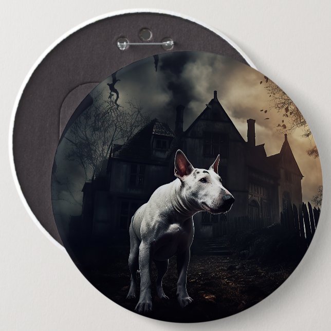 Badge Rond 15,2 Cm Bull Terrier Halloween Épouvantable (Devant & derrière)