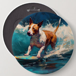 Badge Rond 15,2 Cm Bull Terrier Plage Surf Peinture