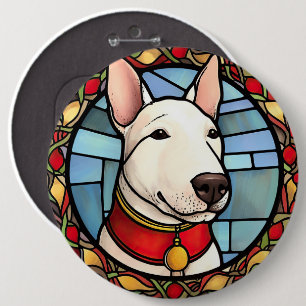 Badge Rond 15,2 Cm Bull Terrier Vitrail Noël