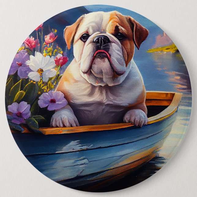 Badge Rond 15,2 Cm Bulldog anglais sur une pagaie : une aventure Pitt (Devant)
