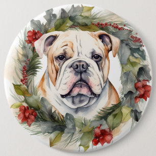 Badge Rond 15,2 Cm Bulldog Christmas Wreath Festive Pup