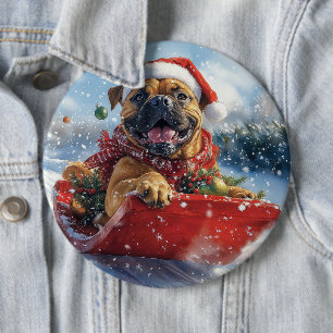 Badge Rond 15,2 Cm Bullmastiff Chien dans la corniche Laissez-le neig