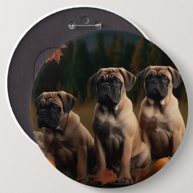 Badge Rond 15,2 Cm Bullmastiff Chiot Automne Citrouille de plaisir (Devant & derrière)