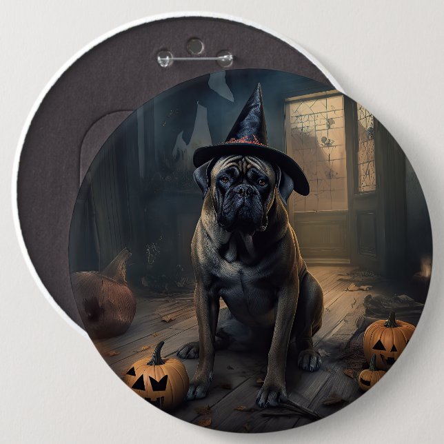Badge Rond 15,2 Cm Bullmastiff Citrouilles Halloween effrayant (Devant & derrière)
