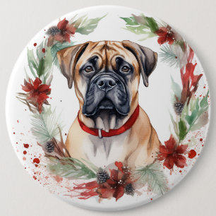 Badge Rond 15,2 Cm Bullmastiff Noël Wreath Festive Pup
